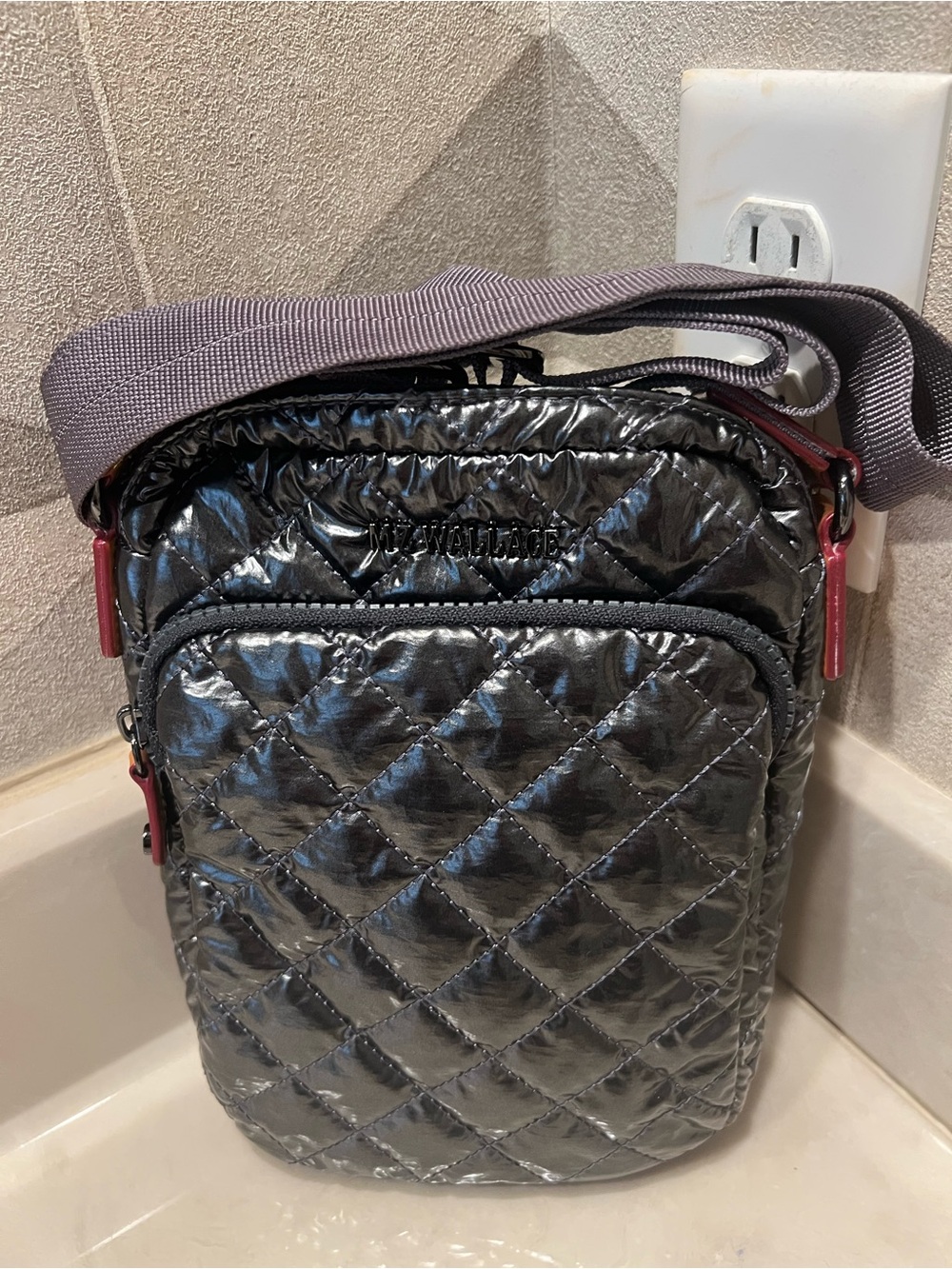 MZ Wallace Metro Crossbody Anthracite Lacquer Large